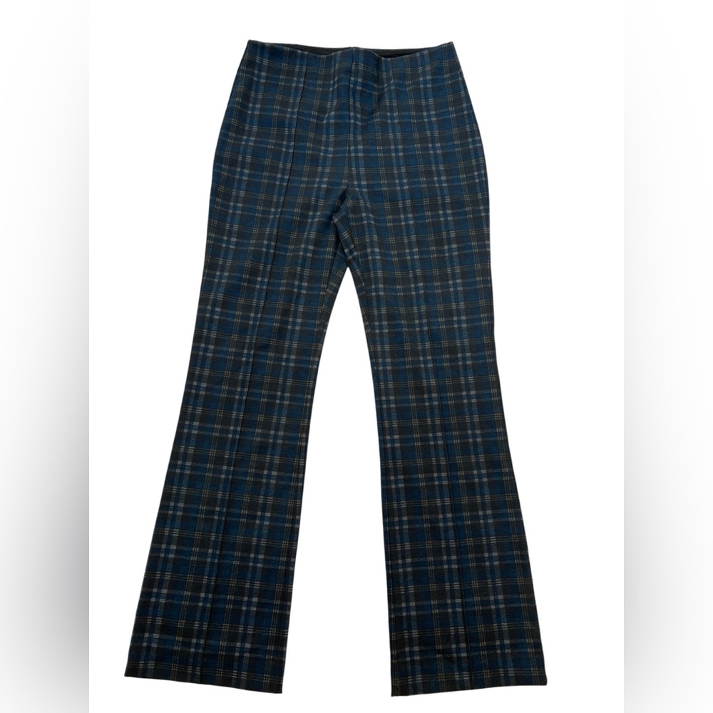 Lysse New York Plaid Pull On Trousers XL Blue Flare Stretch Career Pants Preppy - Picture 2 of 6